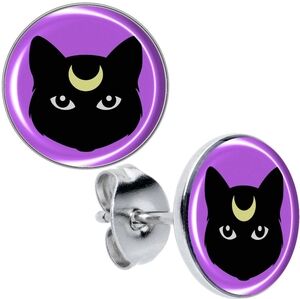 Black Mystic Kitty Cat Stud Earrings by Onyx O